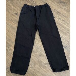 Stussy Beach Pants Black Brushed Cotton Elastic Waist Relaxed Twill Mens XL